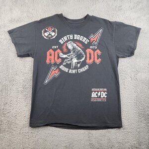 ACDC Shirt Mens Large Black Dirty Deeds Classic Rock Band Tee Liquid Blue Cotton